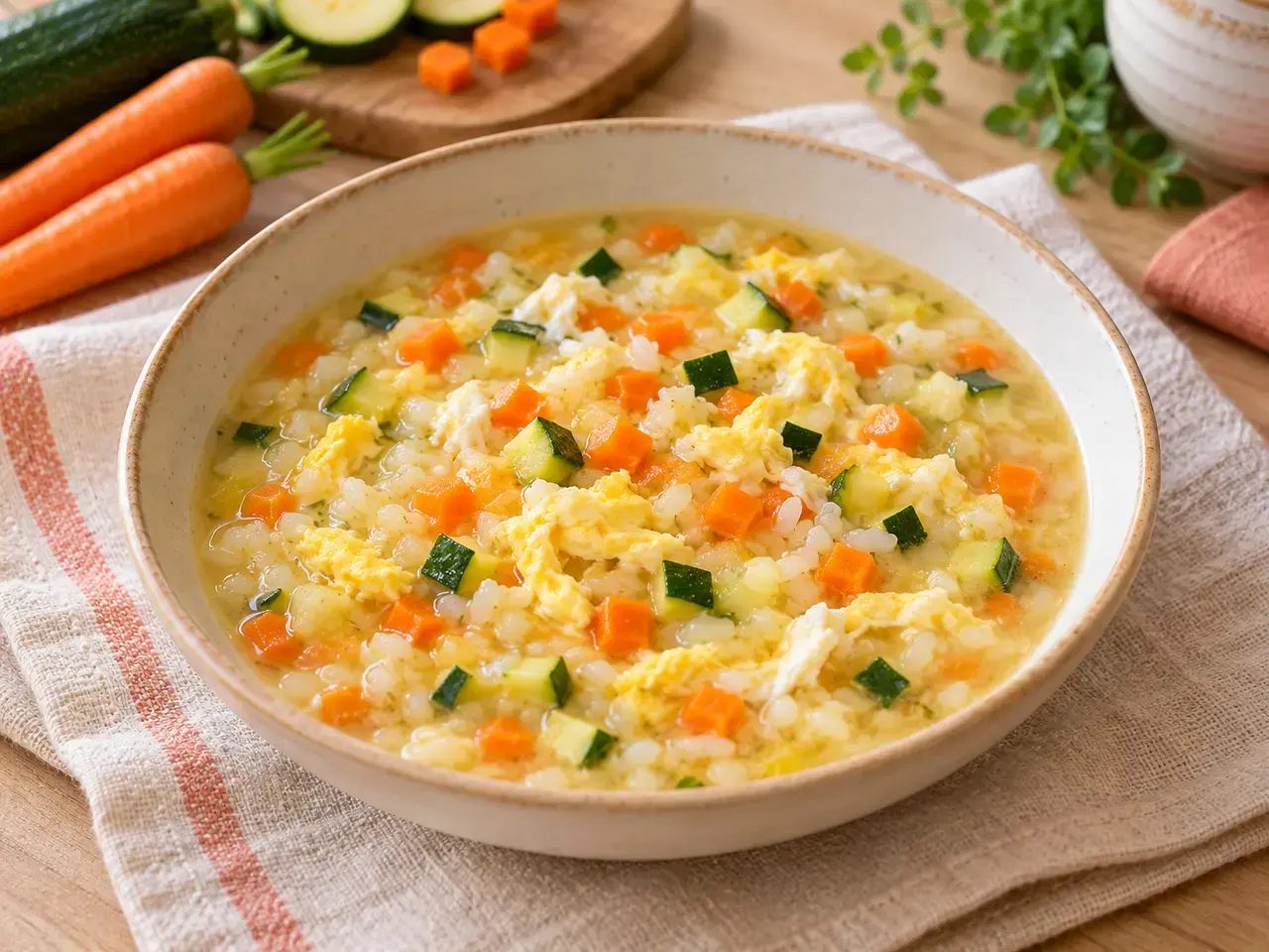 Puré de arroz integral, calabacín y pollo