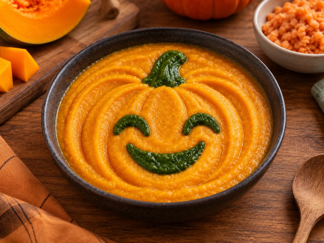 Puré de calabaza y lentejas Halloween para bebés