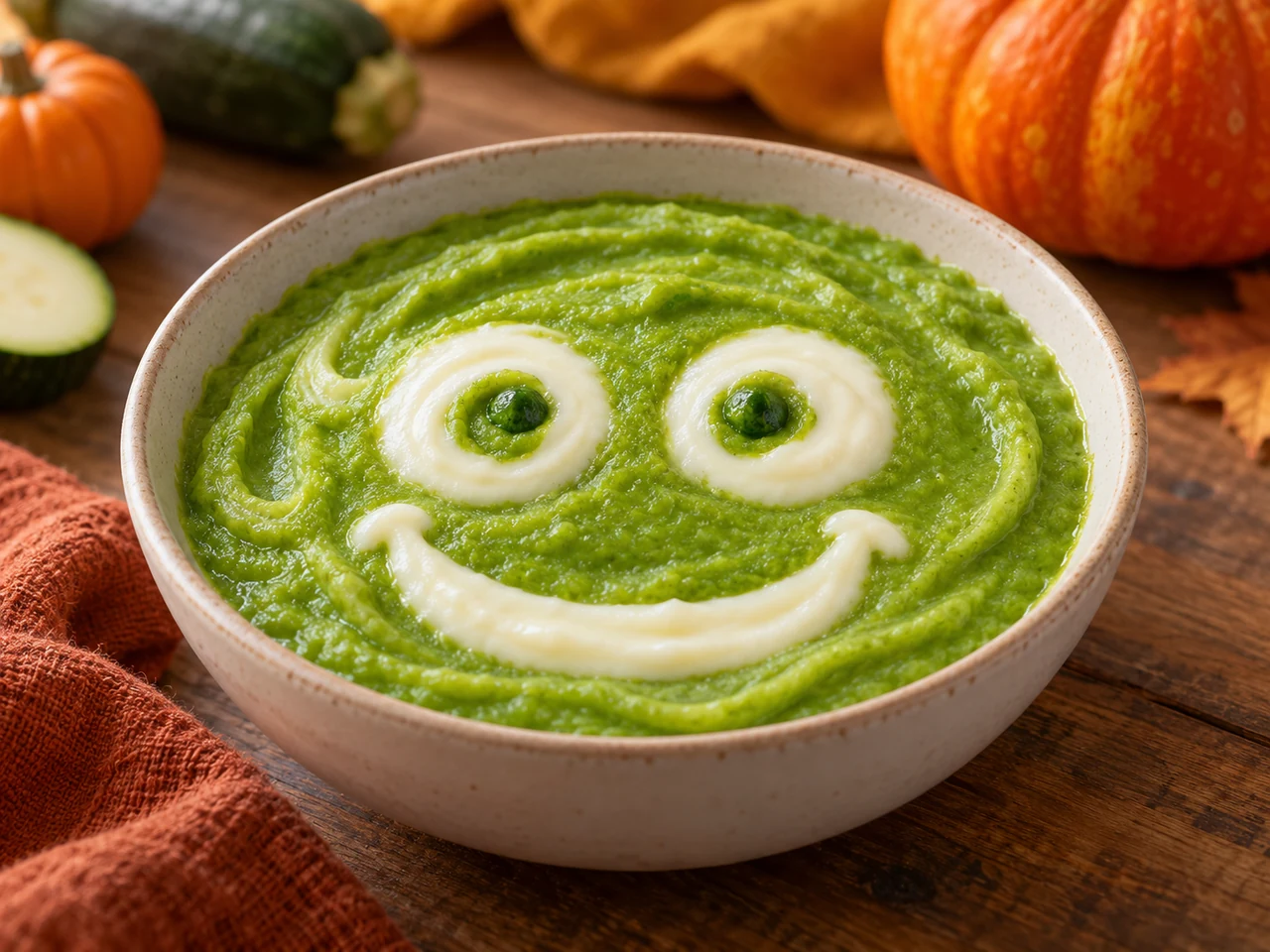 Puré verde de guisantes y calabacín para bebés